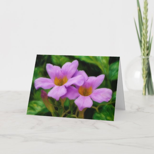 Mandevilla Flowers i Rosa Garden Art Note Card Kort (Framsida)