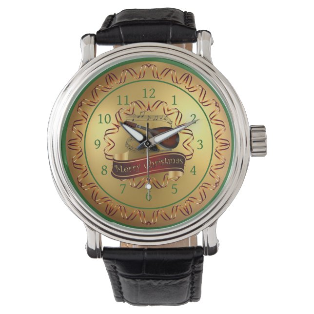Mandolin 01 ~ Musical Rulla ~ "God jul" Armbandsur (Framsida)