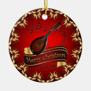 Mandolin 01~ Musical Rulla ~ God jul ~ Julgransprydnad Keramik