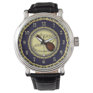 Mandolin 01 ~ Musical Rulla ~ Guld/Navy Blue ~ Armbandsur