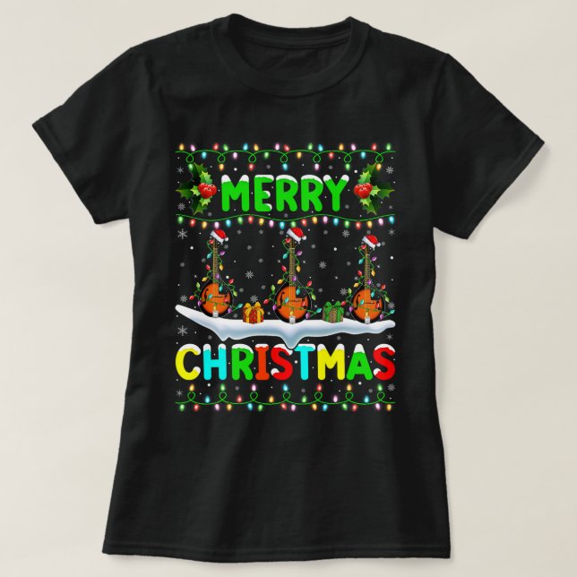 Mandolin Älskare Julafton Mandolin Lighting Santa  T Shirt (Design framsida)