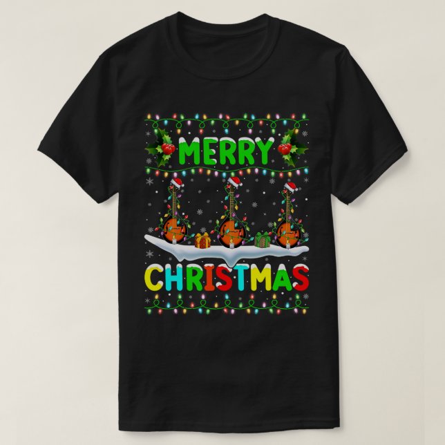 Mandolin Älskare Julafton Mandolin Lighting Santa  T Shirt (Design framsida)
