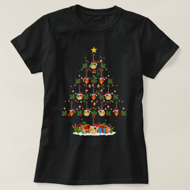 Mandolin Älskare Julafton Träd Ljus Funny Santa Ma T Shirt (Design framsida)