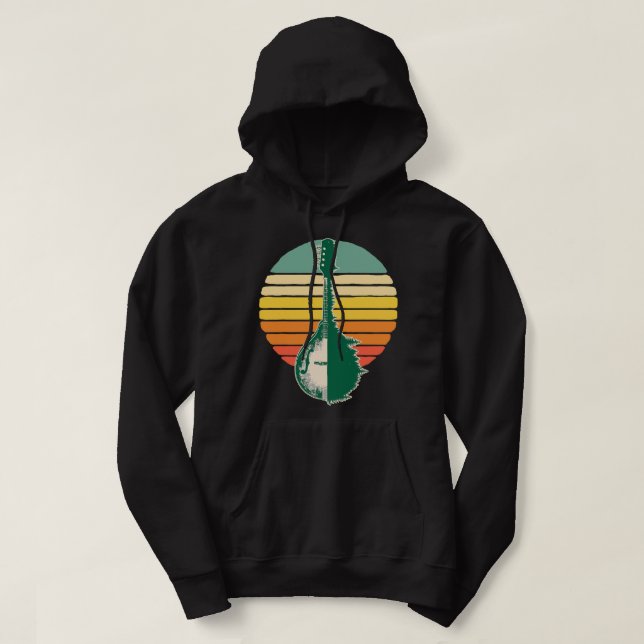 Mandolin Älskare Reflection 80s Retro Sunset B Hoodie (Design framsida)