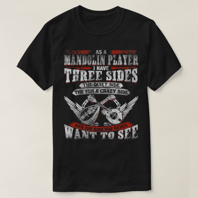 Mandolin Älskare tre sidor av Mandolin Player T Shirt (Design framsida)