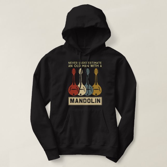 Mandolin Älskare underskattar aldrig en gammal man Hoodie (Design framsida)