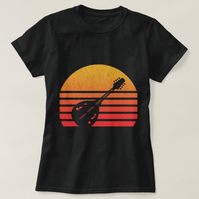 Mandolin Älskare Vintage Retro Sunset Mandolin T Shirt (Design framsida)