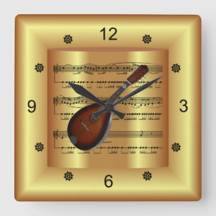 Mandolin ~ Curved Lakan Music ~ Guld Background ~ Fyrkantig Klocka