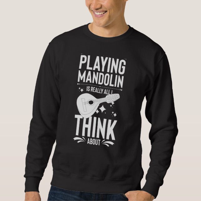 Mandolin Instrument Music Player Beginner Lesson Lång Ärmad Tröja (Framsida)