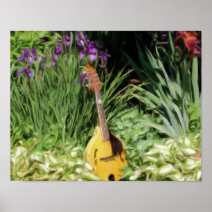 Mandolin Iris Blomsterträdgård Photo Painting Poster