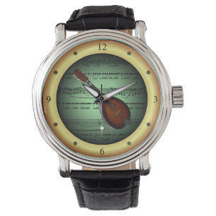 Mandolin ~ Lakan Music ~ Grönt/Guld Background ~ Armbandsur