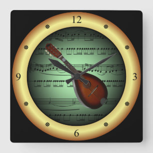 Mandolin ~ Lakan Music ~ Grönt/Guld Background ~ Fyrkantig Klocka