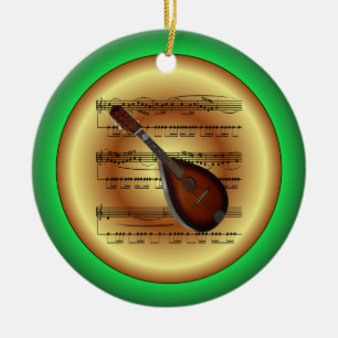 Mandolin~Lakan Music~Red/Grönt/Guld~jul~ Julgransprydnad Keramik