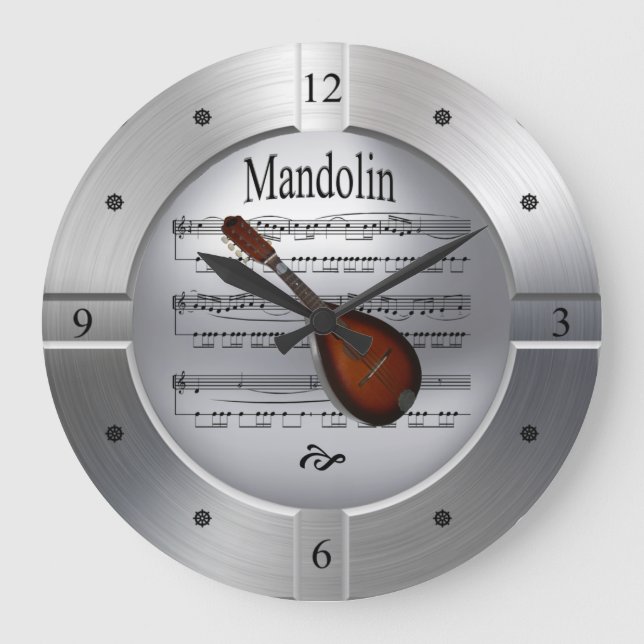Mandolin ~ Lakan Musik ~ Brutchad Silver Färg ~ Stor Klocka (Framsida)