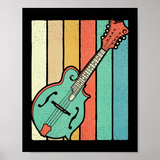 Mandolin Player Funky Retro Bluegräs Mandolin Mus Poster (Framsidan)