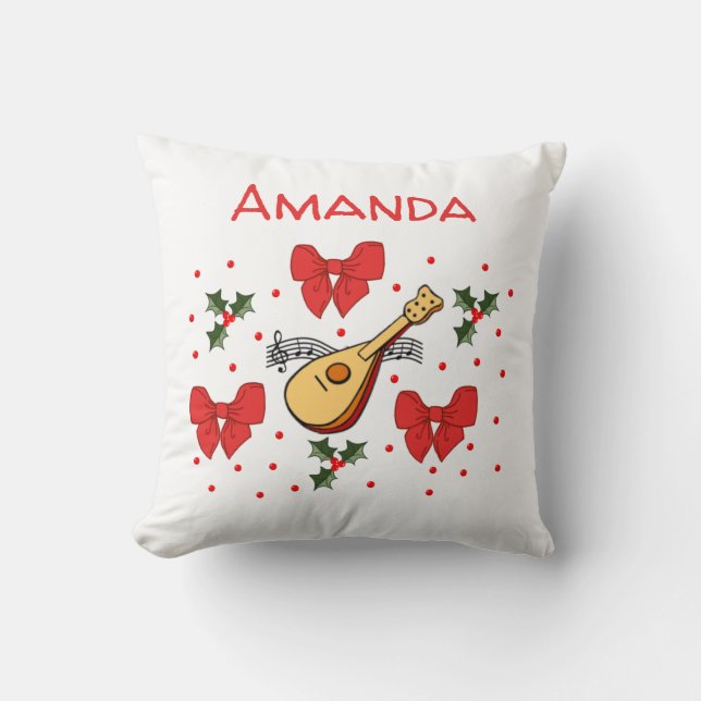 Mandolin Red Bows Holly Lövs Mönster Customize Kudde (Framsida)