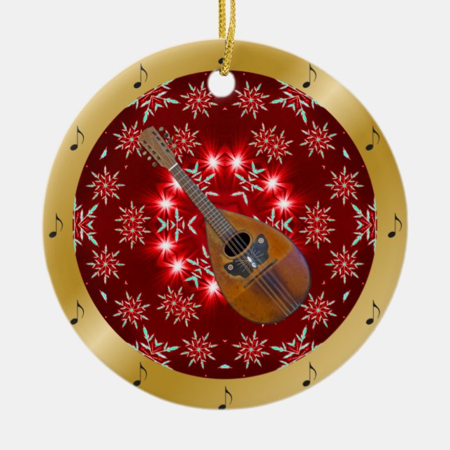 Mandolin ~ Silver ~ Red~ Guld ~ jul ~ jul ~ Julgransprydnad Keramik (Framsidan)