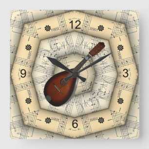 Mandolin ~ Strange musikdesign ~ Unik ~ Fyrkantig Klocka