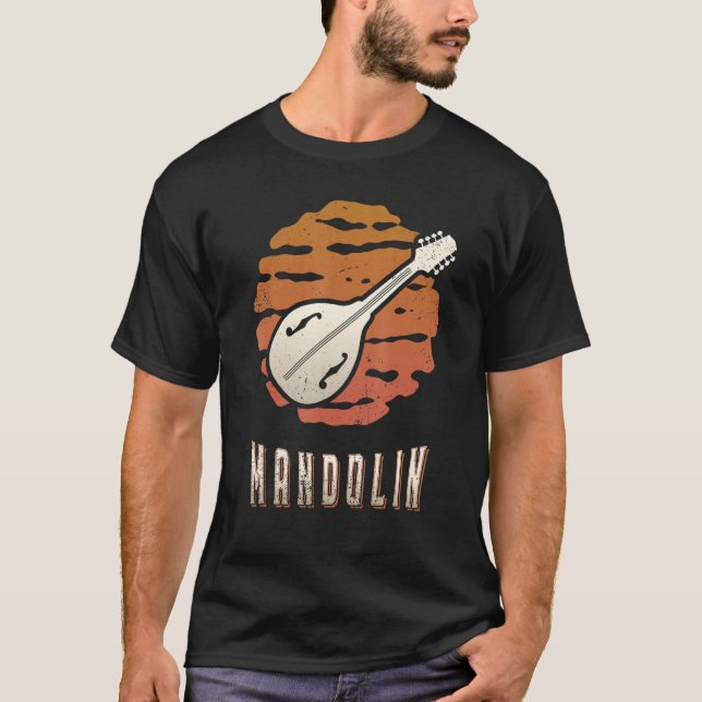 Mandolin Vintage Retro Classic Sunset Music T Shirt (Framsida)