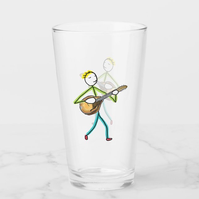 Mandolinspelande Stickman Glaskopp (Framsida)