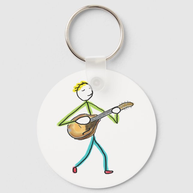 Mandolinspelande Stickman Nyckelring (Framsida)