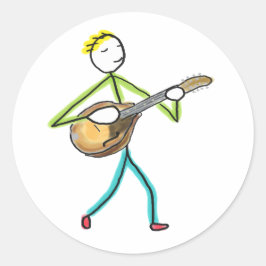 Mandolinspelande Stickman Runt Klistermärke