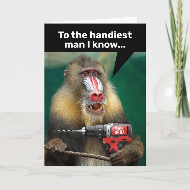 Mandrill Monkey med borr - Handy Man Birthday Kort (Framsida)
