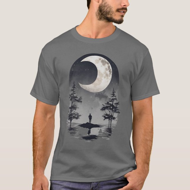 Måne 8 ljus, halvljus, satellit,celestial t shirt (Framsida)