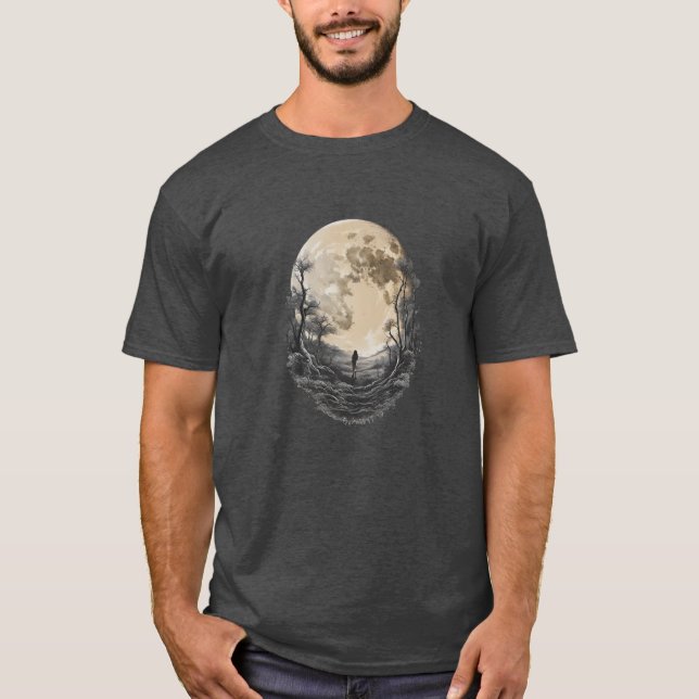 Måne 9 ljus, halvljus, satellit,celestial t shirt (Framsida)