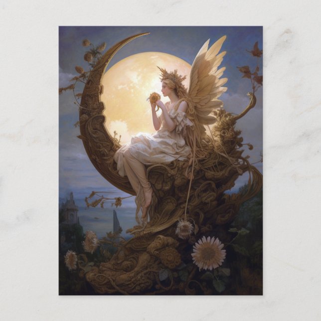 Måne Angel Fantasy Art Vykort (Framsida)