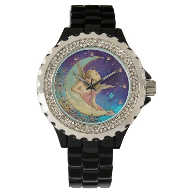 MÅNE ANGEL IN BLUE GULD GULT SPARKLES ARMBANDSUR (Framsida)