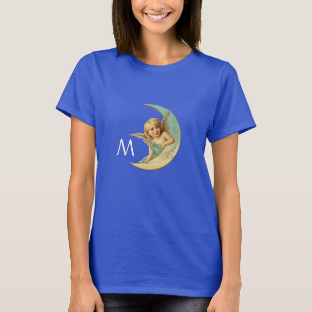 MÅNE ANGEL IN BLUE GULD GULT SPARKLES MONOGRAM TEE SHIRT (Framsida)