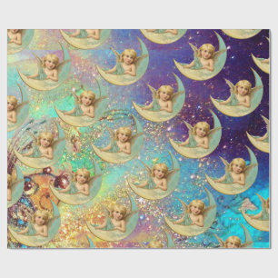 MÅNE ANGEL IN BLUE GULD GULT SPARKLES PRESENTPAPPER