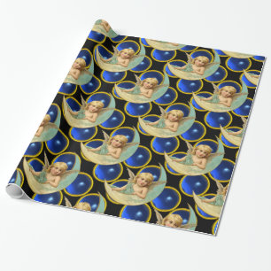 MÅNE ANGEL MED BRIGHT BLUE SAPPHIRE GEM STONES PRESENTPAPPER
