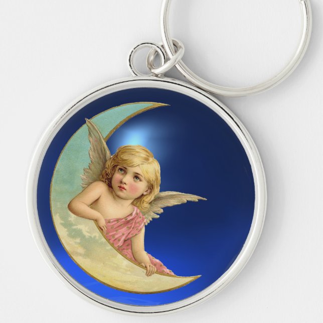 MÅNE ANGEL RUND SILVERFÄRGAD NYCKELRING (Framsidan)