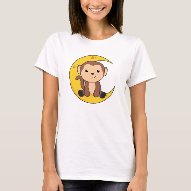 Måne Animals apa Sweet Animals Monkey För barn T Shirt (Framsida)