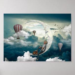 Måne Art Boy på Måne Artwork Fantasy Poster