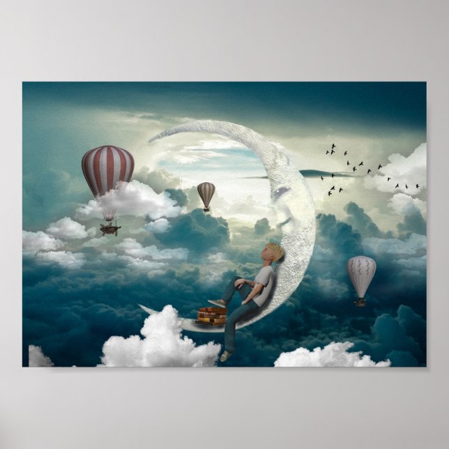 Måne Art Boy på Måne Artwork Fantasy Poster (Framsidan)