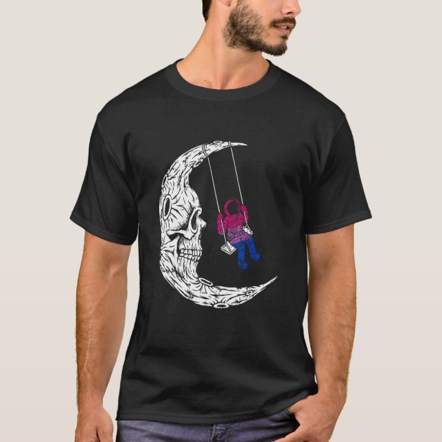Måne Astronaut Bisexual HBT Q Pride Skeleton Spac T Shirt (Framsida)