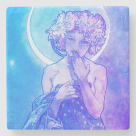"Måne" av Mucha, Violet Stone Underlägg