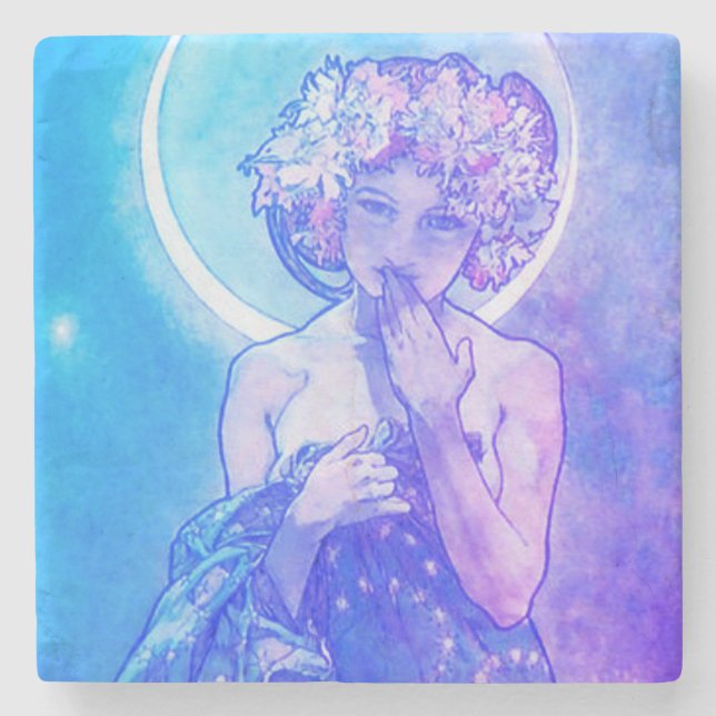 "Måne" av Mucha, Violet Stone Underlägg (Framsidan)