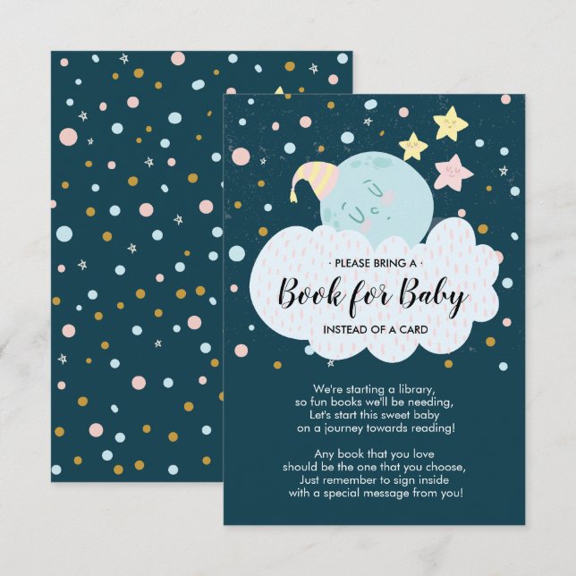 Måne Baby Shower Bok för Baby-kort Inbjudningar (Fram/baksida)