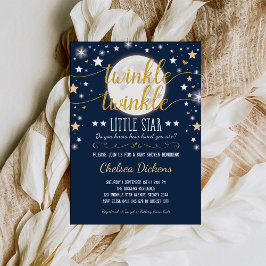 Måne Baby Shower Twinkle Little Star Navy Guld Inbjudningar