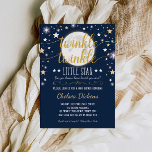 Måne Baby Shower Twinkle Little Star Navy Guld Inbjudningar