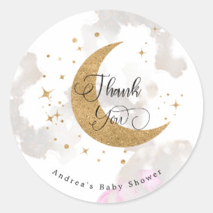 Måne babydusch Tack Stickers Runt Klistermärke