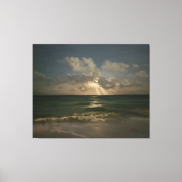 Måne bakom moln över havet med vågar canvastryck