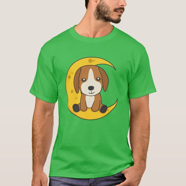 Måne Beagle söta djur för på natten vänner T Shirt (Framsida)