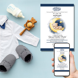 Måne Bear Sleeping Pojke Muslim Aqiqah Aqeeqa Inbjudningar