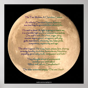 Måne-bild med 2 VARGAR Poster CHEROKEE TALE Art