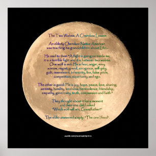 Måne-bild med 2 VARGAR Poster CHEROKEE TALE Art